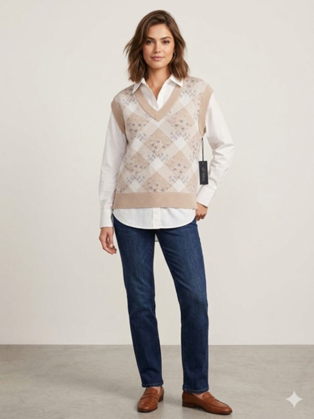 Rachel Zoe - 2 in 1 Layered Sweater Vest Shirt Combo - Small